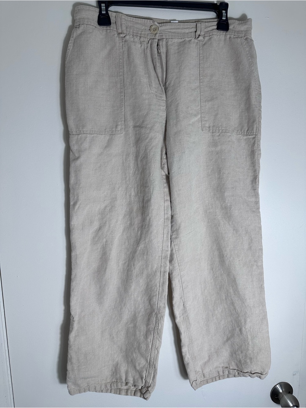 Minimalist Light Beige Linen Cropped Pants